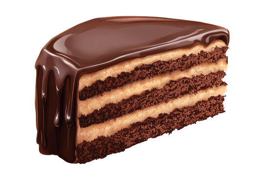 Rich Chocolate Cake Slice with Layers Isolated on Transparent Background