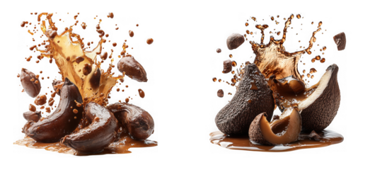 Dates with a splash of date syrup, creating a dynamic and delicious scene isolated on transparent background a sweet treat for any occasion