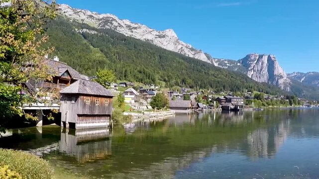 View of the town of Grundlsee, Salzkammergut, Styria, Austria