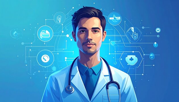 Doctor in futuristic medical interface