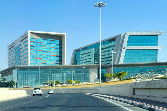 Doha, Qatar - September 10, 2025: Women's Wellness and Research Center (WWRC) view from Ahmed bin Ali Road Doha Qatar