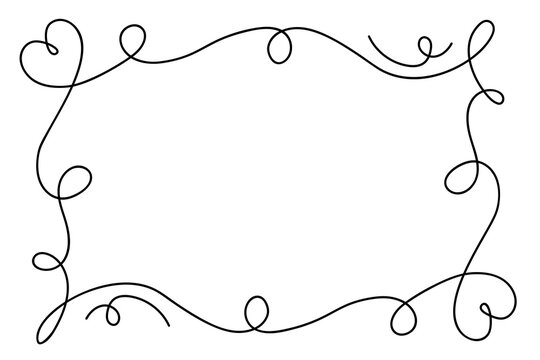 Doodle heart or love hand drawn with continuous line rectangle frame for illustration and element
