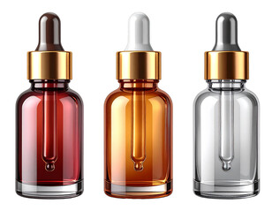 Naklejka premium Set of Realistic 3D modeling of a serum dropper bottle with shiny glass and metallic v
