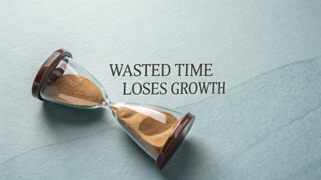 Hourglass with sand representing wasted time and potential for growth