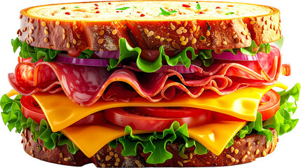 Sandwich 3D PNG Transparent Background (Isolated on White Background)