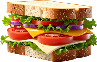 Sandwich 3D PNG Transparent Background (Isolated on White Background)