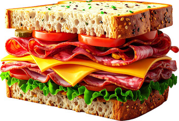 Sandwich 3D PNG Transparent Background (Isolated on White Background)