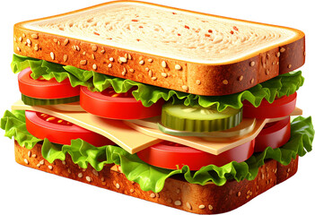 Sandwich 3D PNG Transparent Background (Isolated on White Background)