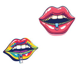 Vsai lips with zipper symbolizing silence and secret pop art © frrlbt