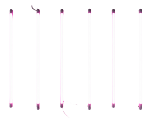 Set of Real photo of a pink neon lamp mounted on a smooth white wall, isolated on a 