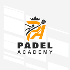 The flat design concept for the Padel club logo academy poster focuses on simplicity, elegance, and ease of recognition.