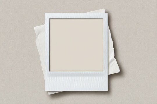 Blank Polaroids Stacked on Beige Background, Nostalgic Memories, Minimalist Composition.