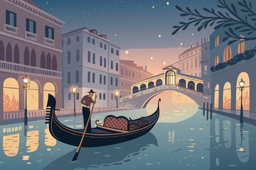 Gondola Floating Glowing Venice Canal Bold Professional Photo Ideal for Marketing © takasan