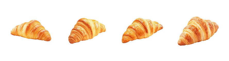Crispy Golden Croissant Pastry Isolated on Black Background PNG Set Transparent Backround