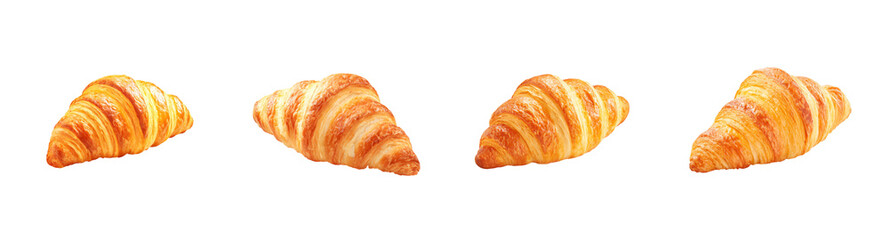 Golden Baked Croissant Pastry Isolated on Black Background for Culinary Designs PNG set Transparent background