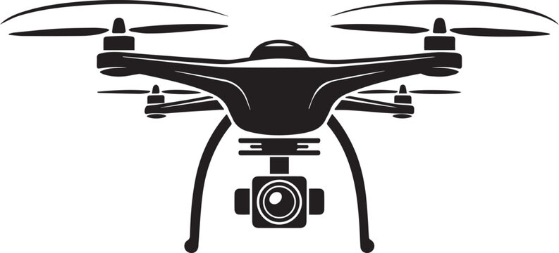 Drone with camera silhouette vector, black and white silhouette vector illustration