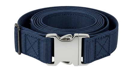 Navy Blue Textile Belt with Silver Buckle Transparent