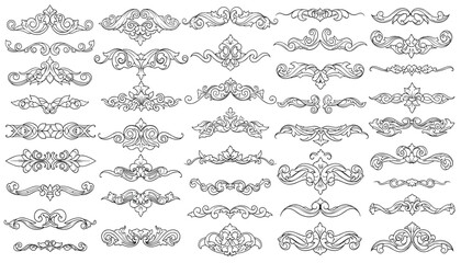 Vector art of collection of ornate vintage decorative elements and flourishes 
