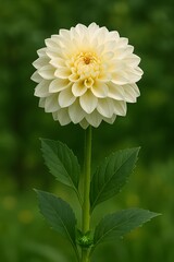 Cream Dahlia Bloom, Elegant Floral Portrait with Lush Green Foliage, Natural Beauty