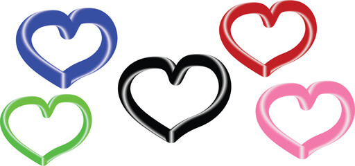 Vibrant neon hearts symbolizing love and emotion in various colors isolated on transparent background