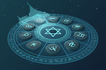 Rune Stones Glowing Circle Bold Mystic High-Quality Stock Image Suitable for Design