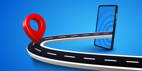 GPS navigation concept with a road leading to a smartphone. Online map services and location technology. Vector illustration