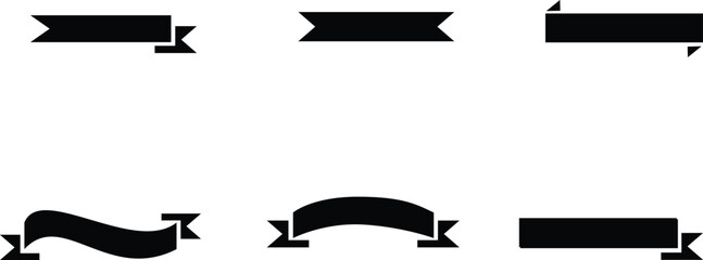 Silhouette collection of decorative ribbons classic curved and folded banner shapes for retro and festive design vector