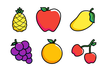Fruits Element Vector Set, Line Filled Color