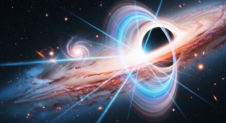 Obraz premium Science Fiction A majestic black hole dynamically whisking light and matter into its spiraling event horizon, illuminating distant galaxies and cosmic energy, a powerful vision of deep space