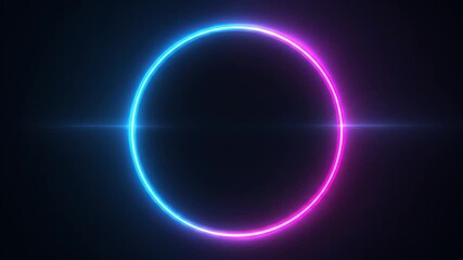 Glowing neon circle against a dark background with lens flare effect - Powered by Adobe