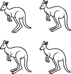 Fototapeta premium Set of Kangaroo Outline vector illustration isolated On Transparent Background