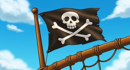 The Jolly Roger is the iconic pirate flag featuring a skull and crossbones, a menacing symbol of danger and death