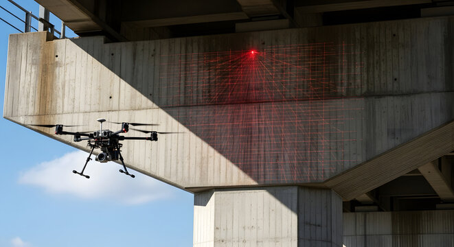 Building inspection using a drone and laser scanner assessing structural integrity of concrete infrastructure - Powered by Adobe
