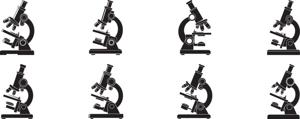 A group of Microscope silhouette vector, black and white silhouette vector illustration
