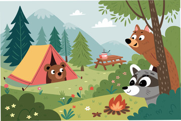 Featuring Wildlife Animals Peeking Campsite Bold Elegant Professional Photo