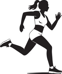 Women's athletic running silhouette vector, black and white silhouette vector illustration