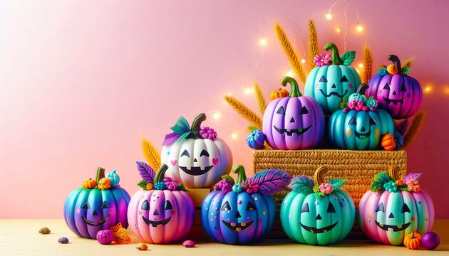 Colorful Halloween Pumpkins Display
