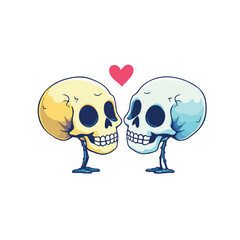 Vsai cute cartoon skeleton couple loving with heart