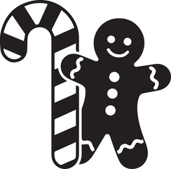 Cute Gingerbread Man silhouette vector, black and white silhouette vector illustration