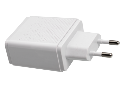 The charger is universal for a phone, laptop, isolated on a white background