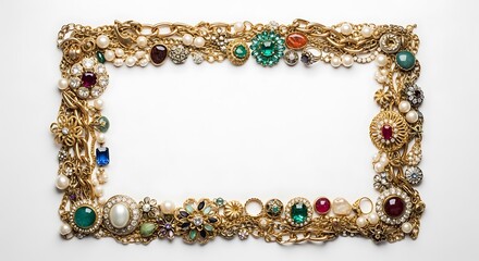 Ornate Gold Jewelry Frame with Gemstones and Pearls
