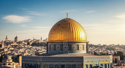 Fototapeta premium Explore the golden Dome of the Rock in stunning Jerusalem, a timeless symbol of faith and history