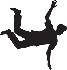 Falling man from sky silhouette vector, black and white silhouette vector illustration