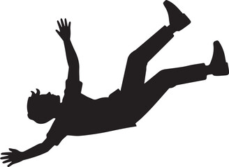 Falling man from sky silhouette vector, black and white silhouette vector illustration