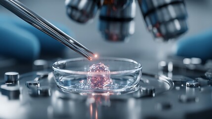IVF Treatment and Biotechnology – Doctor Preparing Embryo in Petri Dish
