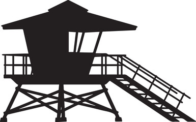 Lifeguard tower silhouette vector, black and white silhouette vector illustration
