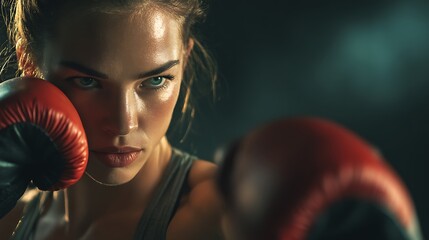 Female Boxer Training with Red Gloves – Strong Fitness Woman, Boxing Workout Motivation