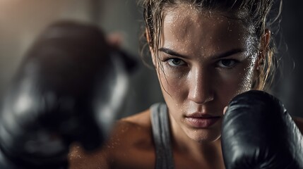 Female Boxer Training with Red Gloves – Strong Fitness Woman, Boxing Workout Motivation