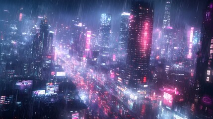 Obraz premium Cyberpunk Cityscape in the Rain