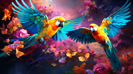 Red Macaw Parrot Wildlife Scene from Tropical Forest Beautiful Parrot on Green Tree Tree in Natural Habitat